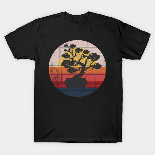 Bonsai Tree Design Japanese Bonsai Tree Sun Retro T-Shirt by Urban7even